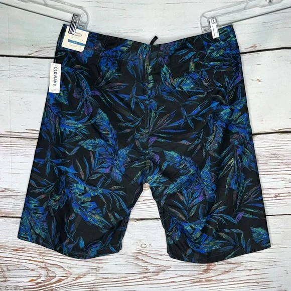 Old Navy NWT Size L Black & Blue Tropical Print Swim Board Shorts - Picture 2 of 3
